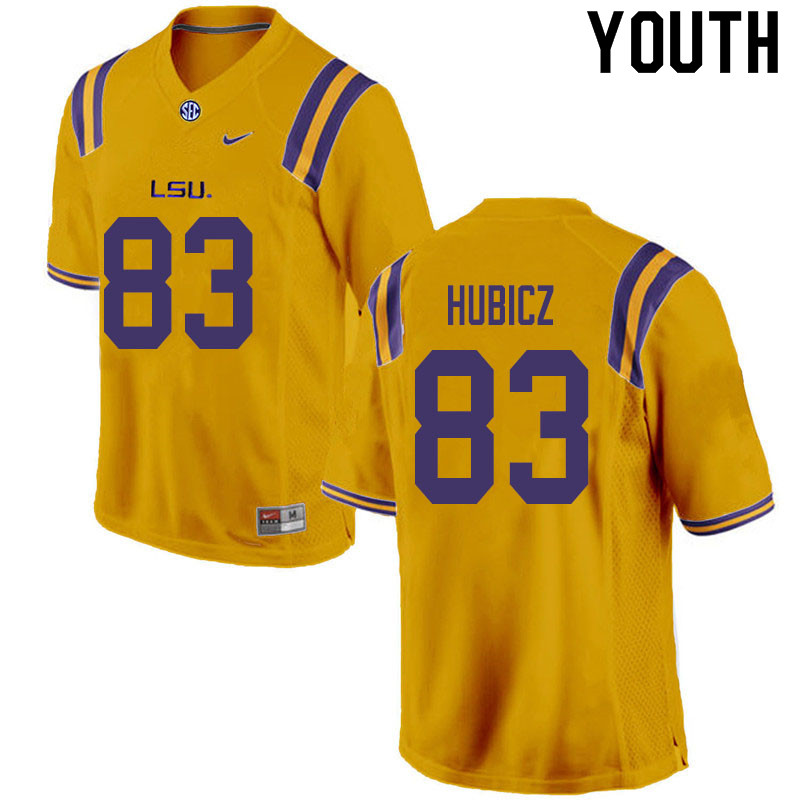 Youth #83 Brandon Hubicz LSU Tigers College Football Jerseys Sale-Gold